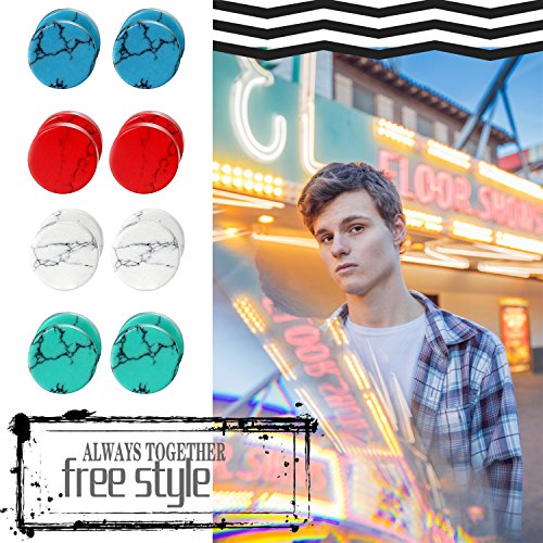4 Pairs Unisex Marble Stone Screw Stud Earrings Set,Cupimatch Ear Piercing Plugs Faux Gauges Illusion Tunnel Earrings2