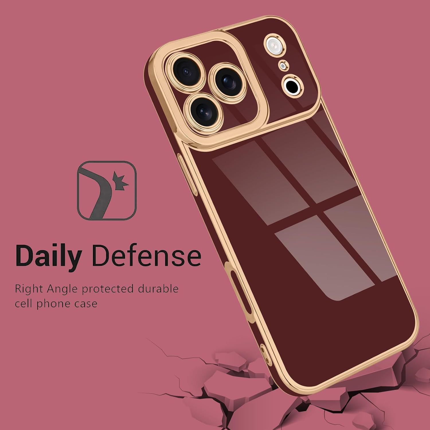 Lafunda Designed for iPhone 17 Pro Max Case Cute, Luxury Plating Case for Women Girls Gold Edge TPU Bumper Cover with Camera Protection Shockproof Silicone Phone Case for iPhone 17 Pro Max, Burgundy - Image 2