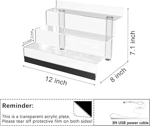 Miniatura 6 de Organizador de exhibición de acrílico con luz LED, soporte de perfume de 3 niveles y estante de exhibición, organizador de colonia para hombres,