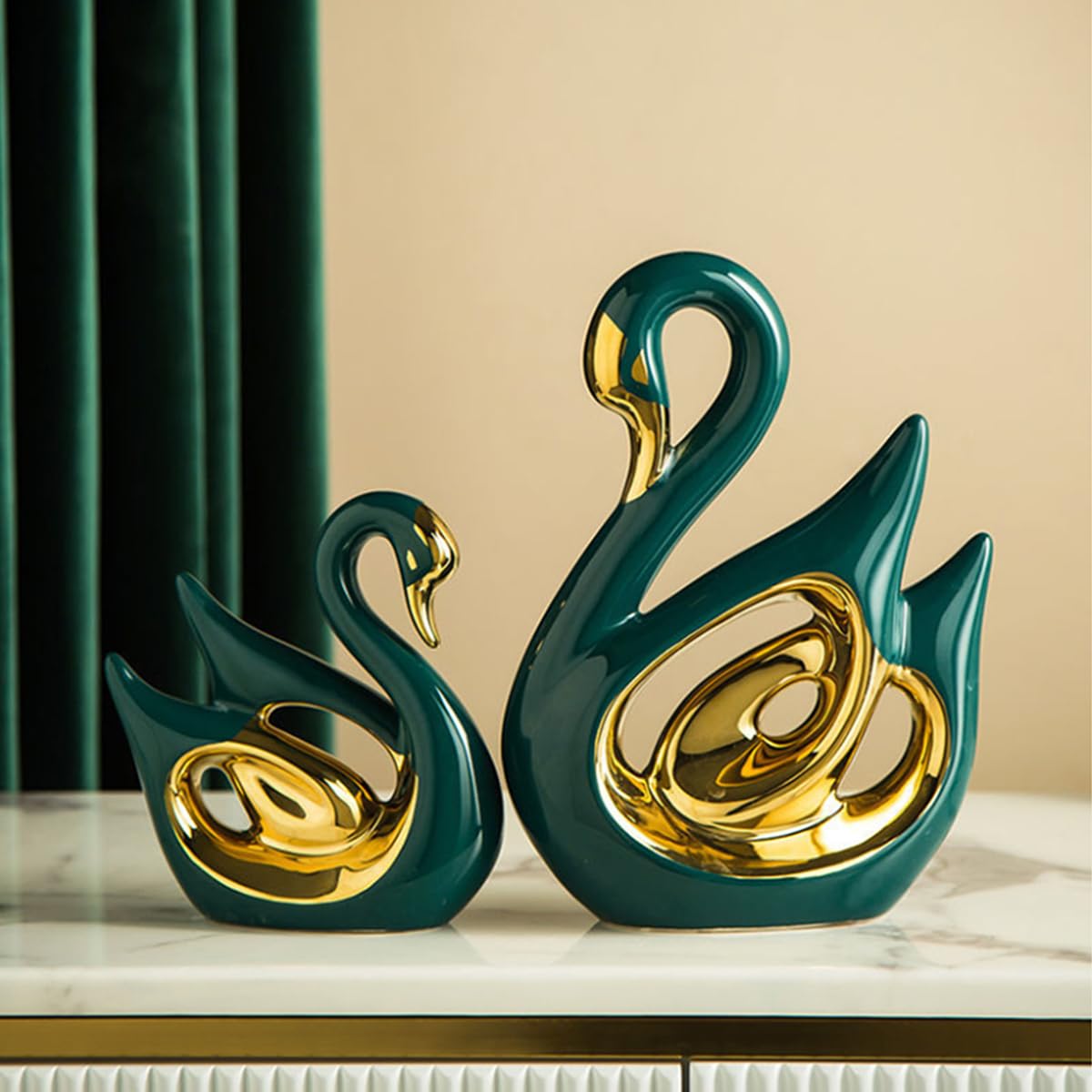 JXCBXJ Ceramic Statue,2 Pieces Swan Sculpture Decor,Creative Ceramic Decorative,Crafts Ornaments Home Decor,Memorial Gift for Parents, Suitable for Shelf, Bookself, TV Stand Decor.
