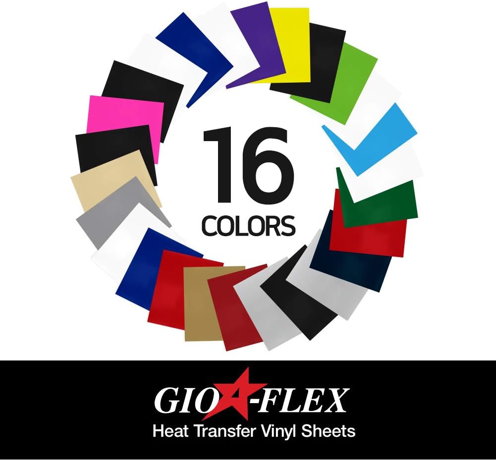 GIO-FLEX PU Heat Transfer Vinyl 10" x 12" - 26 Sheets HTV Assorted Colors Bundle/Variety Pack, Adhesive Vinyl, Iron-On Transfer, Heat Press, DIY Design for T-Shirts, Easy to Weed