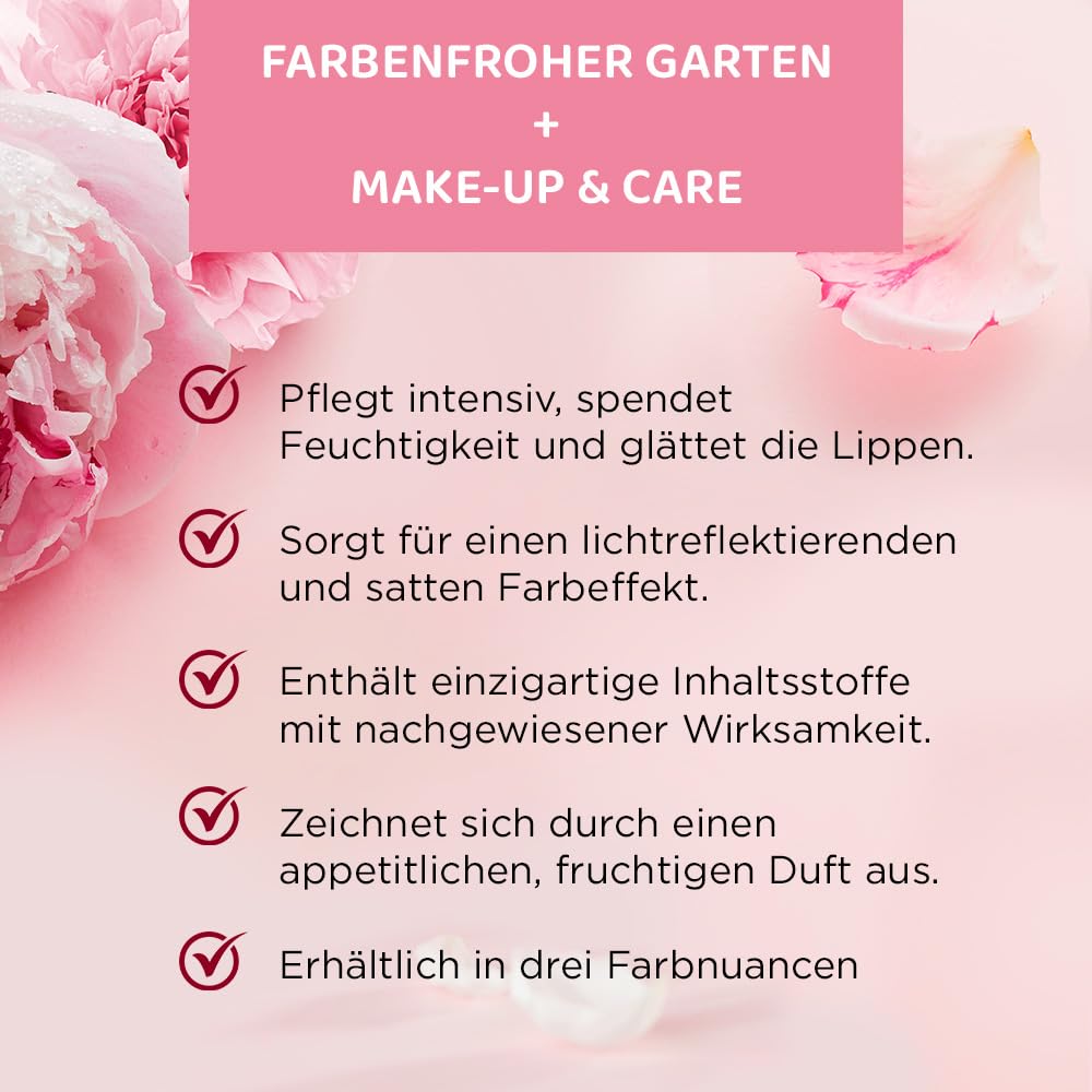 Eveline Cosmetics Nawilżająca pomadka nr 01 - seria Flower Garden | wegańska, pielęgnująca z kwasem hialuronowym i ekstraktem z piwonii