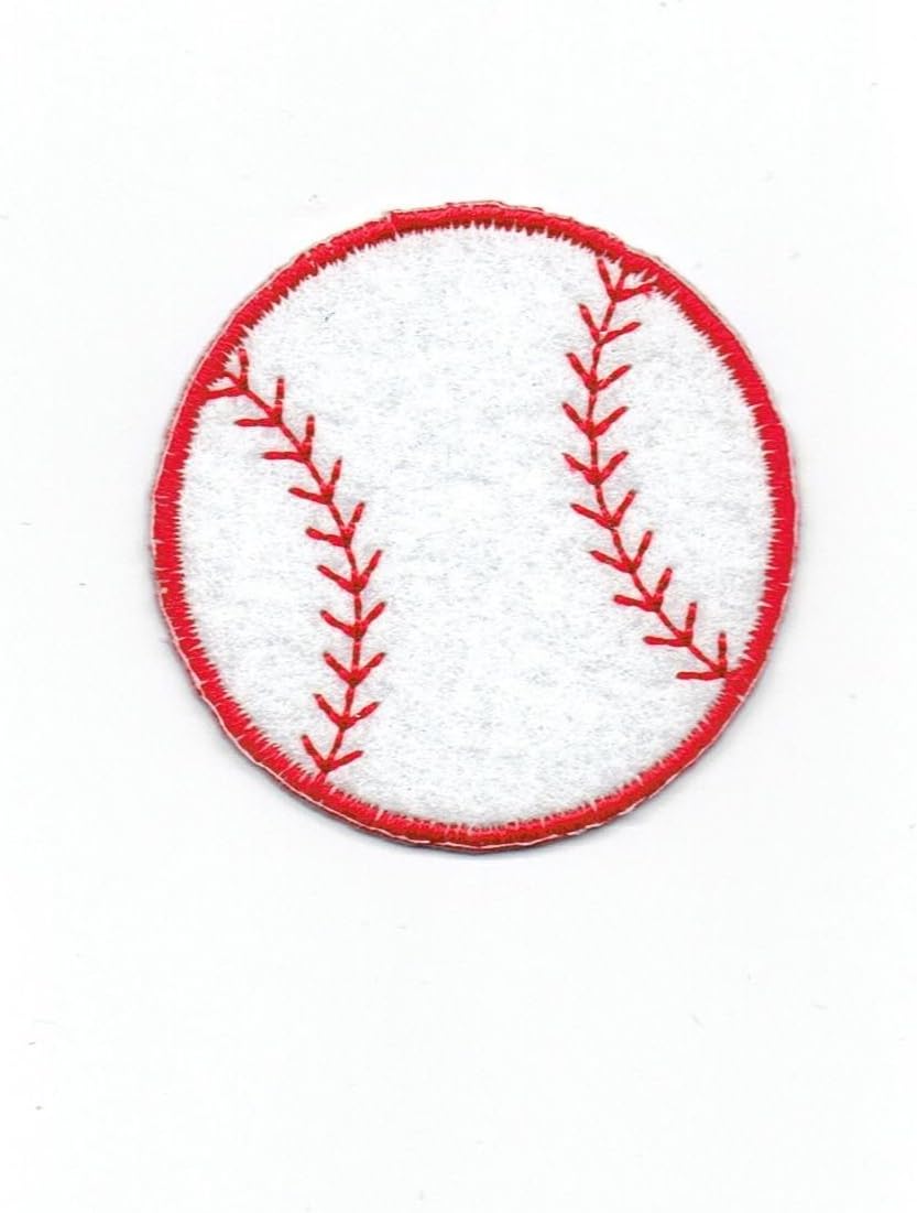 2 Inch Felt Baseball White and Red Stitching Embroidered