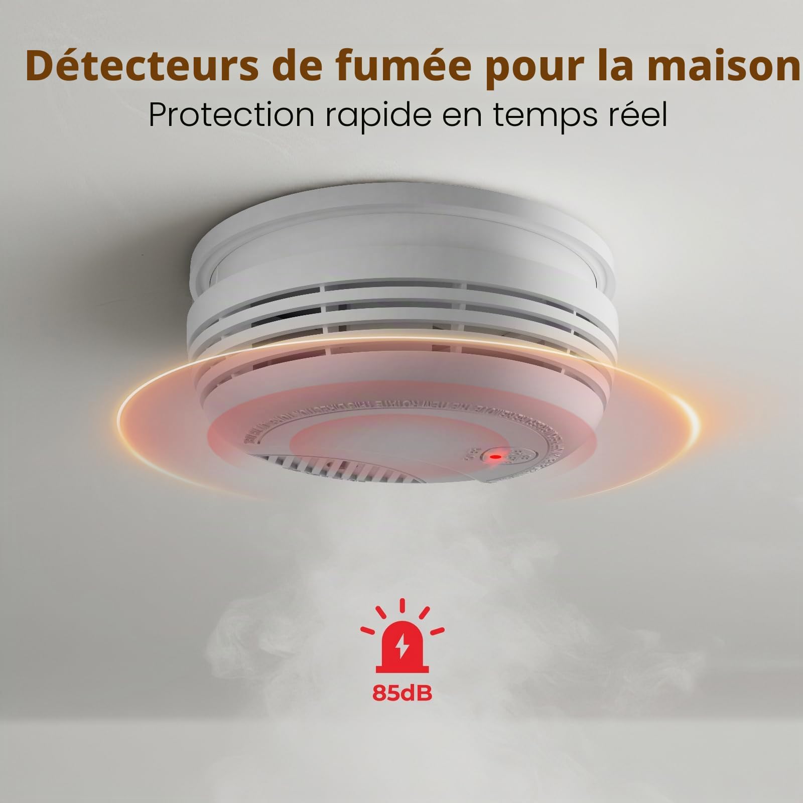 Connecté Detecteur de Fumée,Alarme Incendie Détecteur Fumée10 Ans avec Pile 9V Remplaçable,Alarme de Pile Faible, Certifié Selon EN14604,6 PCS