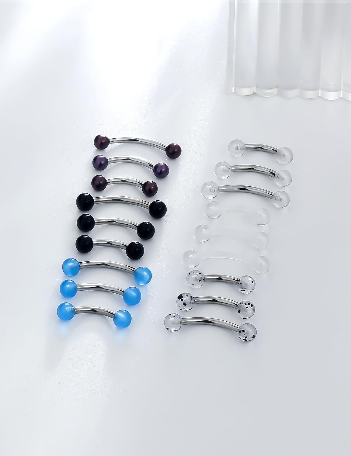 16g 6/8/10mm White/Pink/Black Eyebrow/Rook/Snug/Vertical-Labret/VCH/Snake-Eyes/Anti-Tragus/Christina/Daith/Belly-Button/Bridge/Hood/Surface Curved Barbell Piercing Jewelry for Women Men - Image 2