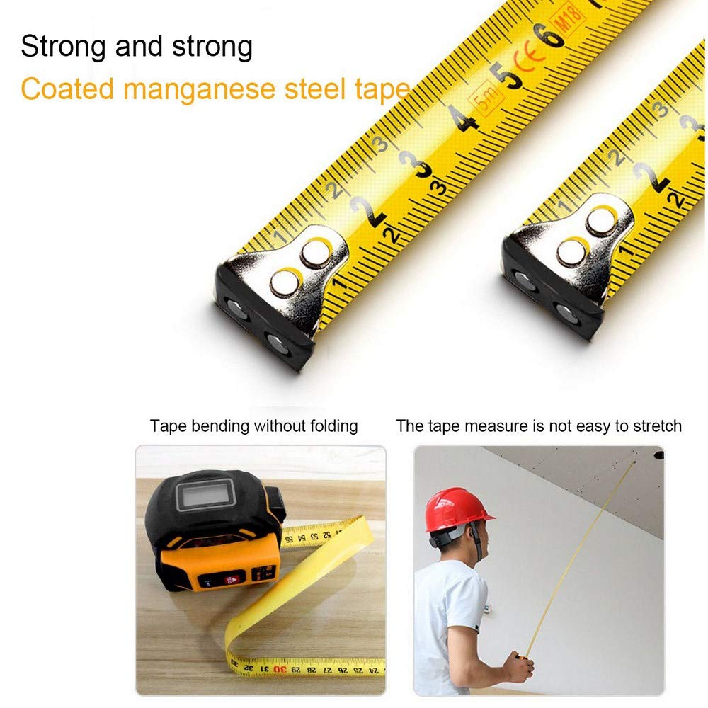 2 in 1 Tape Measure Telemetro Laser, Metro A Nastro 16,5 Ft / 5 M, Telemetro Laser 196.85 Ft / 60 M, HD E Display LCD, Autobloccanti, Hook Attivo, Adatto Per DIY