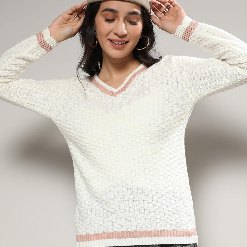Image of PINACOLADA Women's Geometric-Textured Pullover Sweater for Casual Wear | Crew Neck | Long Sleeves | Pull On Closure | Sweater Crafted with Comfort Fit for Everyday Wear