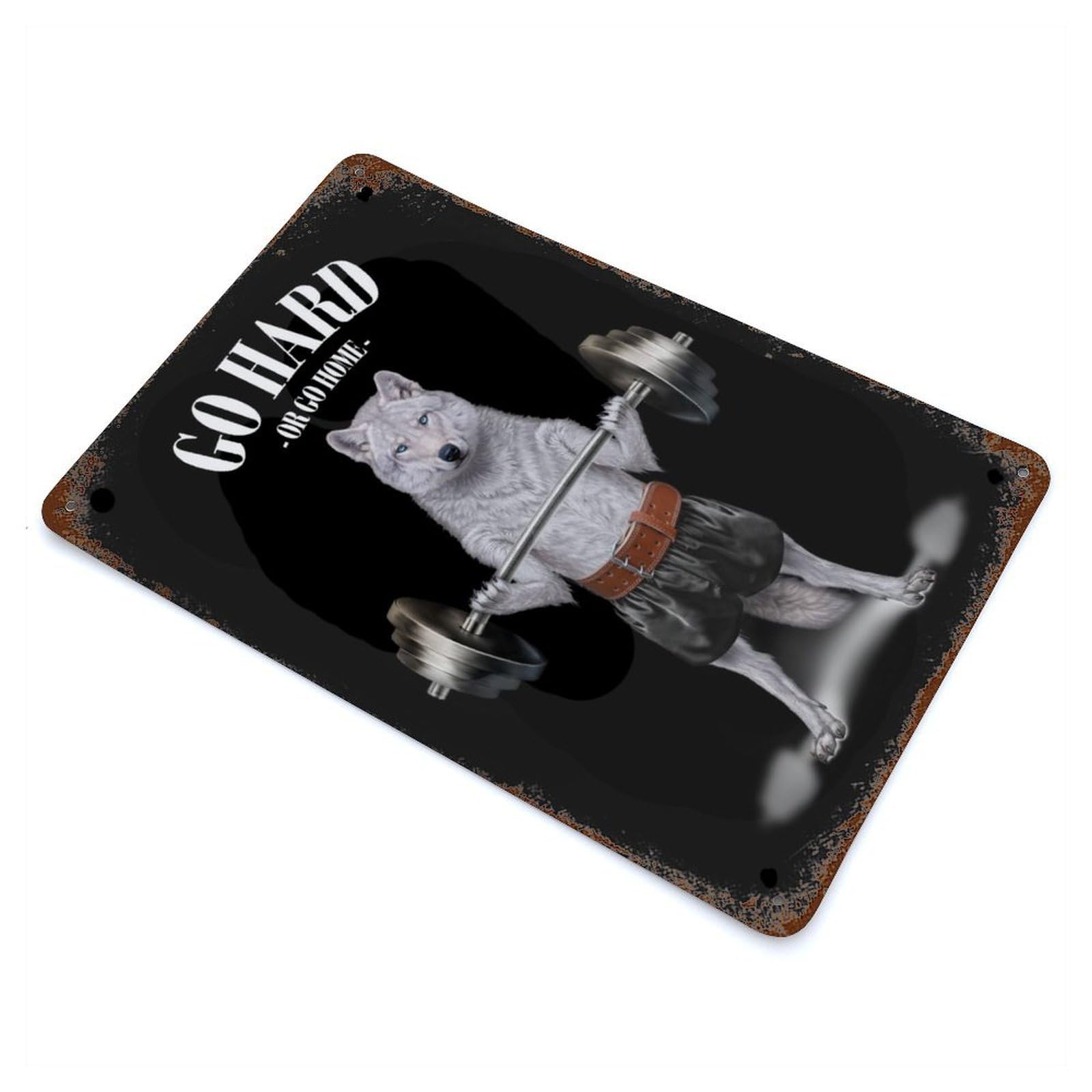 Polar Wolf Weightlifting Vintage Wall Sign 11.8"x7.9", Rust Effect Metal Decor for Cafe, Home Bar And Lounge Decor