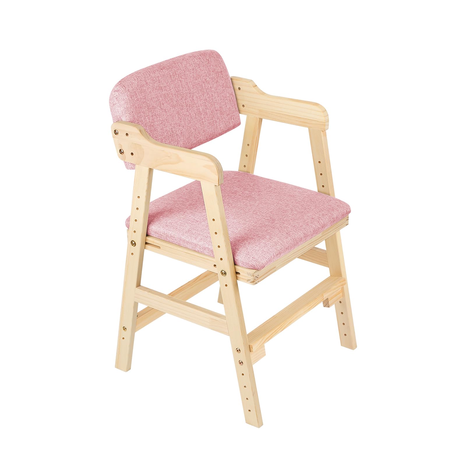 Höhenverstellbarer Holzhochstuhl für kinder von 2 bis 12 Jahren, Mitwachsender Kinderhochstuhl, Höhenverstellbar, hochstühle,bis 90 kg für Kinder und Erwachsener (48 x 46 x 78 cm – Rosa (1 Stück))