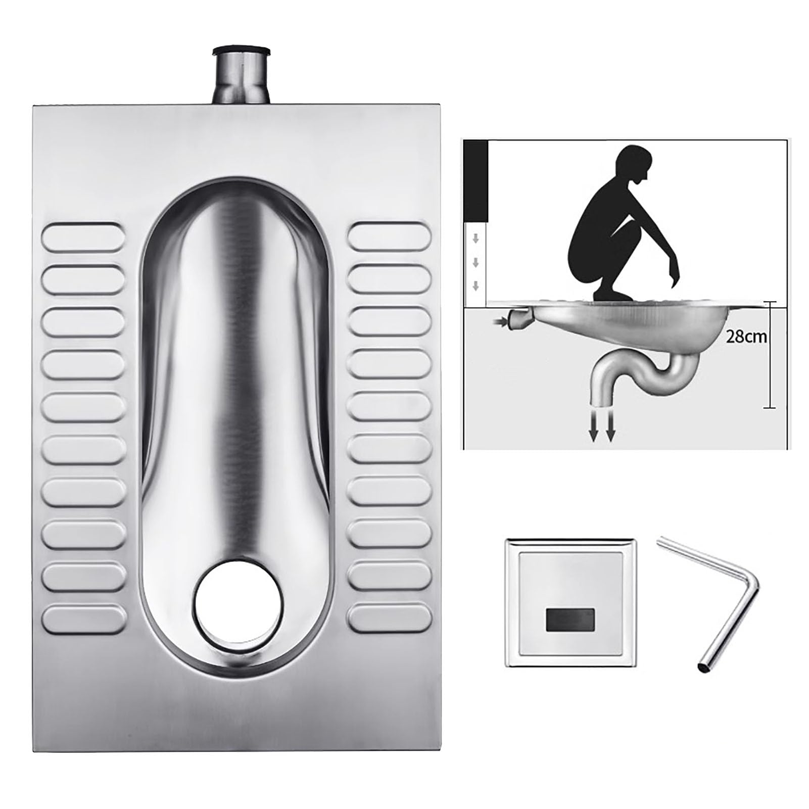VAYEODEYU 304 Stainless Steel Squat Toilet Odorless Technology for Public Use(D)
