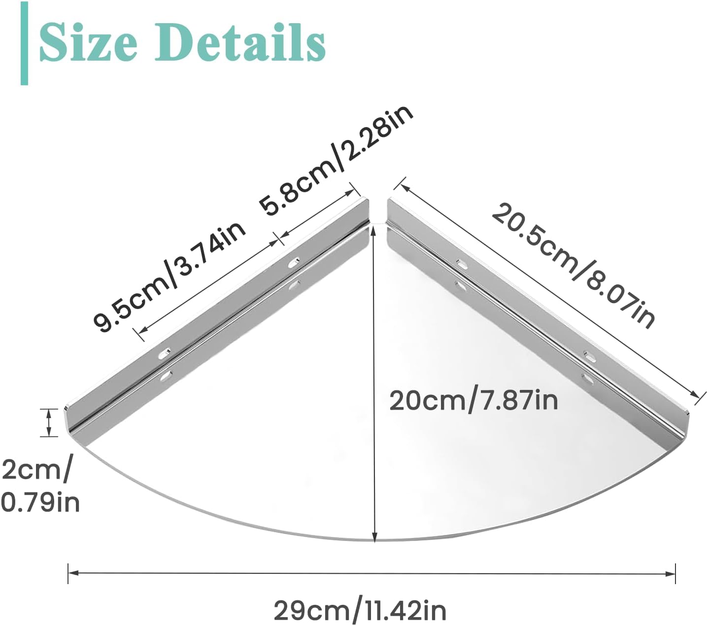 2-Pack Chrome Shower Corner Shelf 304 Stainless Steel Bathroom Shower Caddy Wall Mounted 7.87in Triangular Corner Shelf for Bathroom Kitchen Balcony