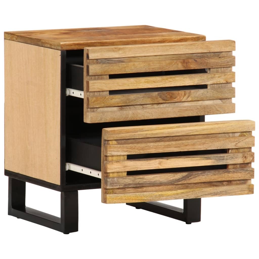 Homgoday Mesita de noche, mesilla de noche, mesita auxiliar, mesa auxiliar, mesa de sofá, consola de noche, con 2 cajones, para cama y dormitorio, 40 x 33 x 46 cm, madera de mango rugosa