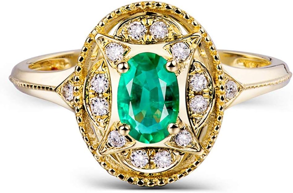 14K Yellow Gold Natural Emerald Diamonds Ring for Women Promise Engagement Wedding Anniversary Promotion
