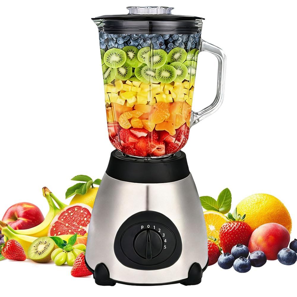Blender, 1000W Smoothie & Food Blender, 20000 RPM Fruit blender with 1.5 Liter Large Glass Cups, Stainless Steel Housing, Quiet Noise Reduction Design for Home Juice & Smoothie Making