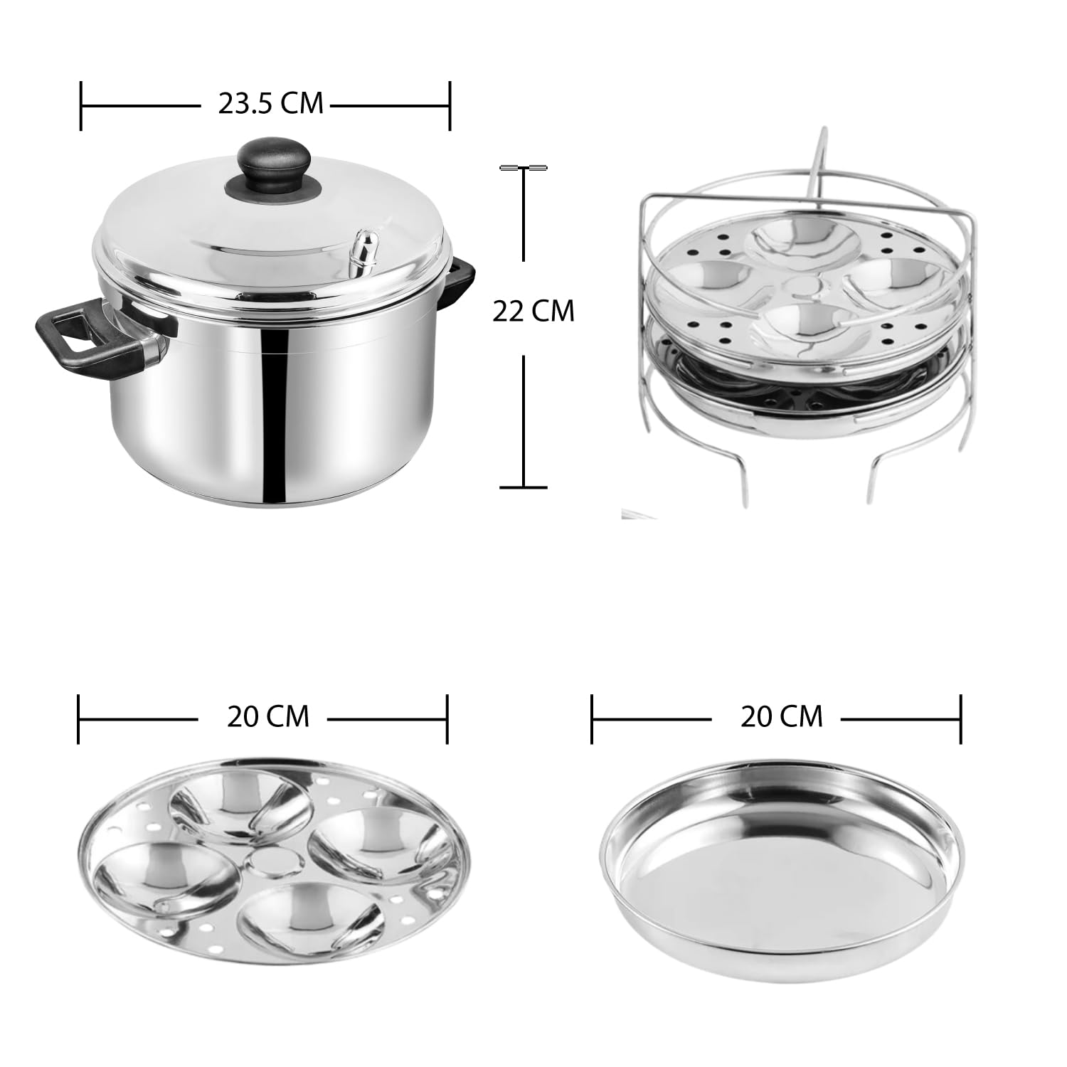 Vinod Set di pentole in acciaio inox, 9 pezzi, pentola da 23,5 cm con 4