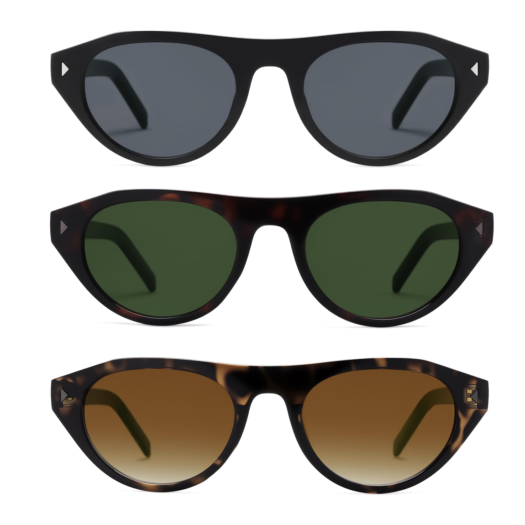 VANLINKER Retro Small Oval Cateye Sunglasses for Women Men VL9915 | Trendy Narrow Cat Eye Round Shades C09-black+tortoise+green