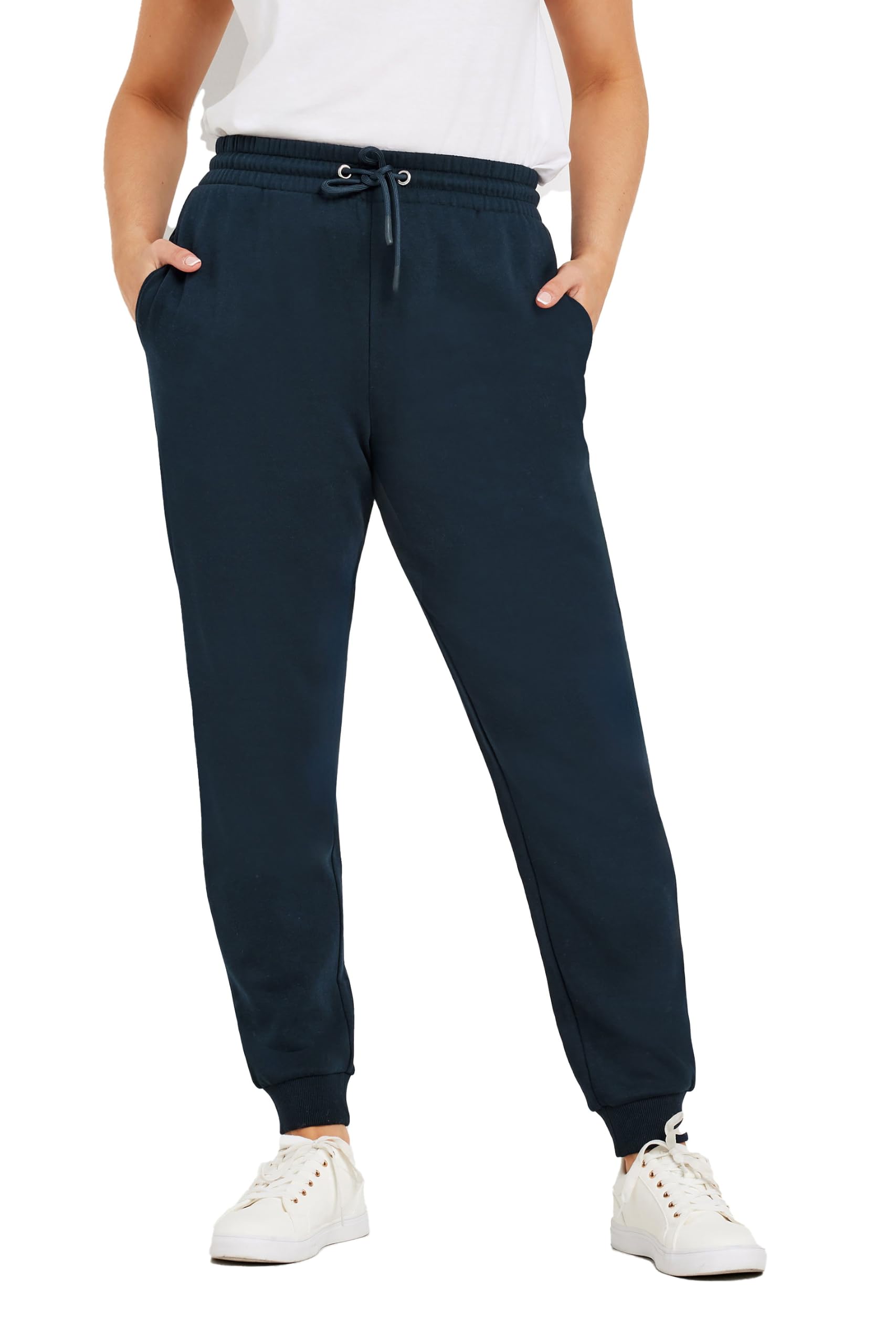 Women's Blue M&Co M&Co Navy Cuffed Drawstring Joggers Size Short > 16