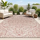 JONATHAN Y Boho Medallion Indoor Outdoor Area Rug 4X6 Red/Taupe, Estrella Textured Weave for Backyard, Patio, Porch, Easy-Cleaning, High Traffic, Pet-Friendly, Non-Shedding (SMB105A-4)