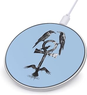 Ravens with Ankh Cute Charger Pad 10W Max Round Charging Stand with USB Cable Compatible with Most Cell Phone (No AC Adapter)