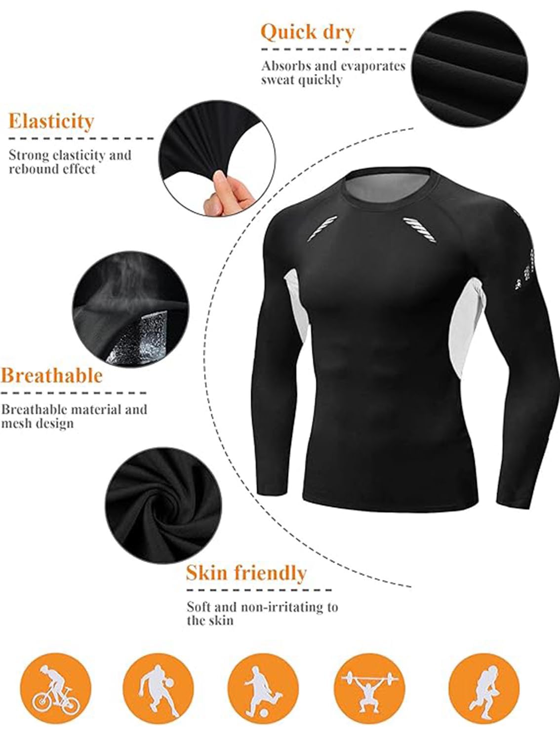 Terecey Maglia a Compressione Uomo Manica Lunga Maglia Termica Uomo Ad Asciugatura Rapida Maglie Tecnica Traspirante Maglie Sportiva Palestra T-Shirt M-3XL