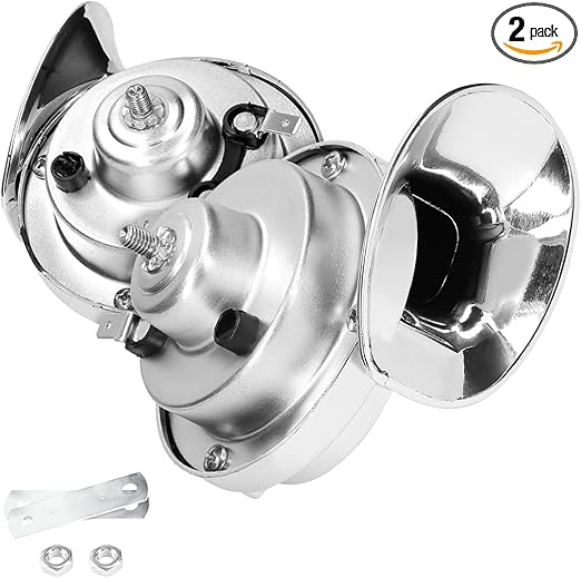 2PCS Super Loud Train Horns, Car Air Electric Snail Double Horn, 12V Waterproof Air Horns Replacement Kit, Automotive Accessories Universal for Car, Motorcycle, Truck, Bike, Boat (Silver)