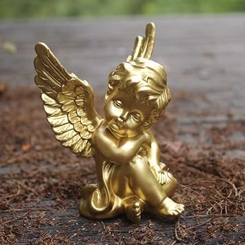 OwMell Set of 2 Cherub Angels Resin Statue Figurine, Indoor Home Decoration | Gold, Adorable Angel Baby Sculpture Memorial Statue Decor for Shelves Home Office Desktops, Gold Decor Cherub Angel Gift