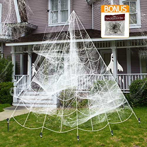 Shellvcase Halloween Giant Spider Web Spider Stretch Cobweb Set, Halloween Spider Decorations Triangular Spider Net Spooky Spider Webbing for Outdoor Indoor Yard Lawn Home Decor Haunted House