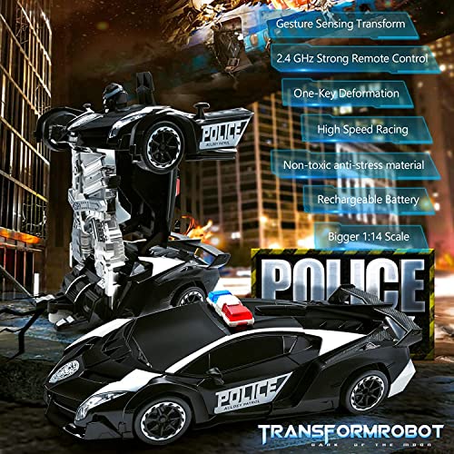 Transform Remote Control Car,Rc Police Cars Transforming Robot Toys For Boys 4-7 8-12 ,Deformation Car Toys With One Button Transformation 360 Rotation Xmas Birthday Gifts For Boys Nephew (1：14) #TOP1