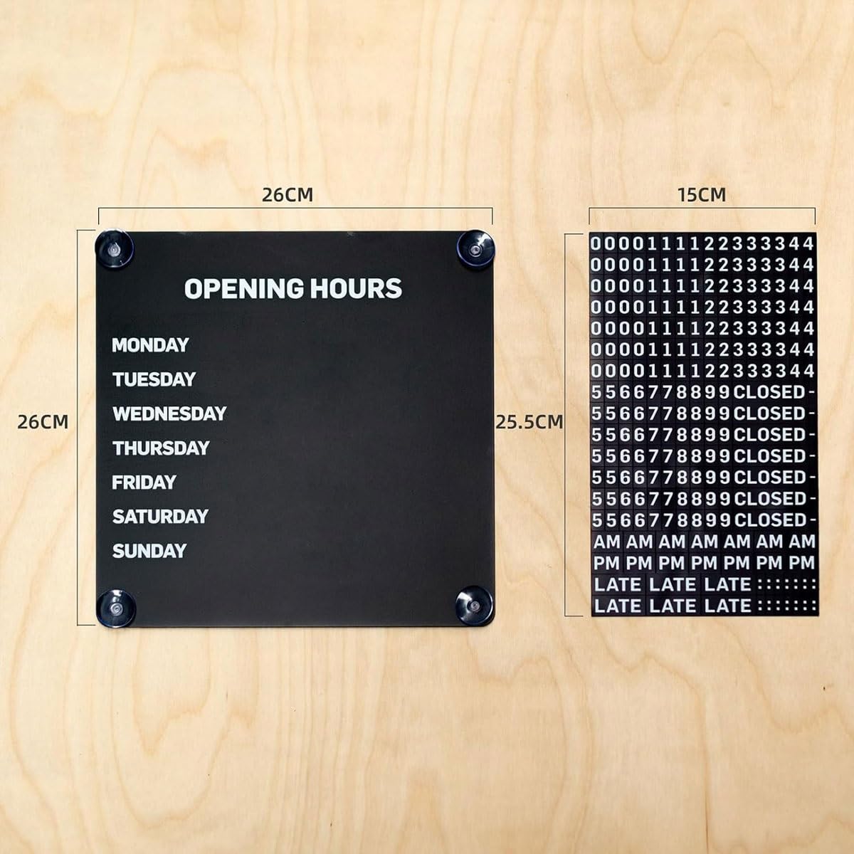 Panneau magnétique en métal for les heures de travail, tableau d'horaires modifiable et réutilisable avec ventouses et chiffres magnétiques, panneau des heures d'ouverture, for vitrines, salons(Black)