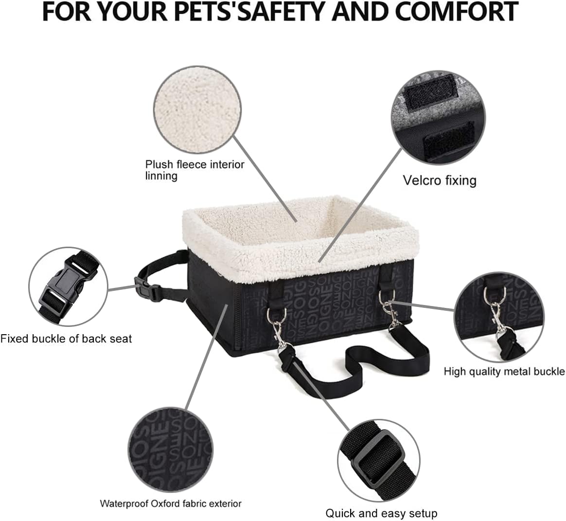 Puppy Car Seat Portable Pet Dog Booster Car Seat with Clip-On Safety Leash, Perfect for Small Pets up to 26lbs, Black