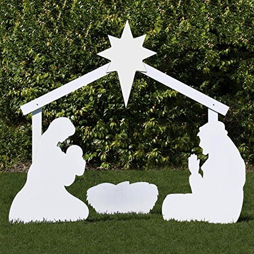 Holy Family Nativity Scene - 3 Weatherproof Nativity Set Figures for Outdoor Christmas Decoration - Easy to Assemble & Store - Large, White