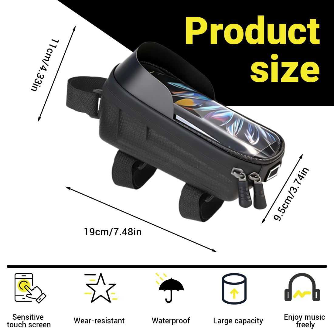 Borsa Bici Telaio Sgancio Rapido, Borsa Bici Telaio Impermeabile, con Visiera Parasole, orta Telefono Bici Portabilità, Borsello Bici Touchscreen per Smartphone Fino a 6,8'', Accessori Bici MTB