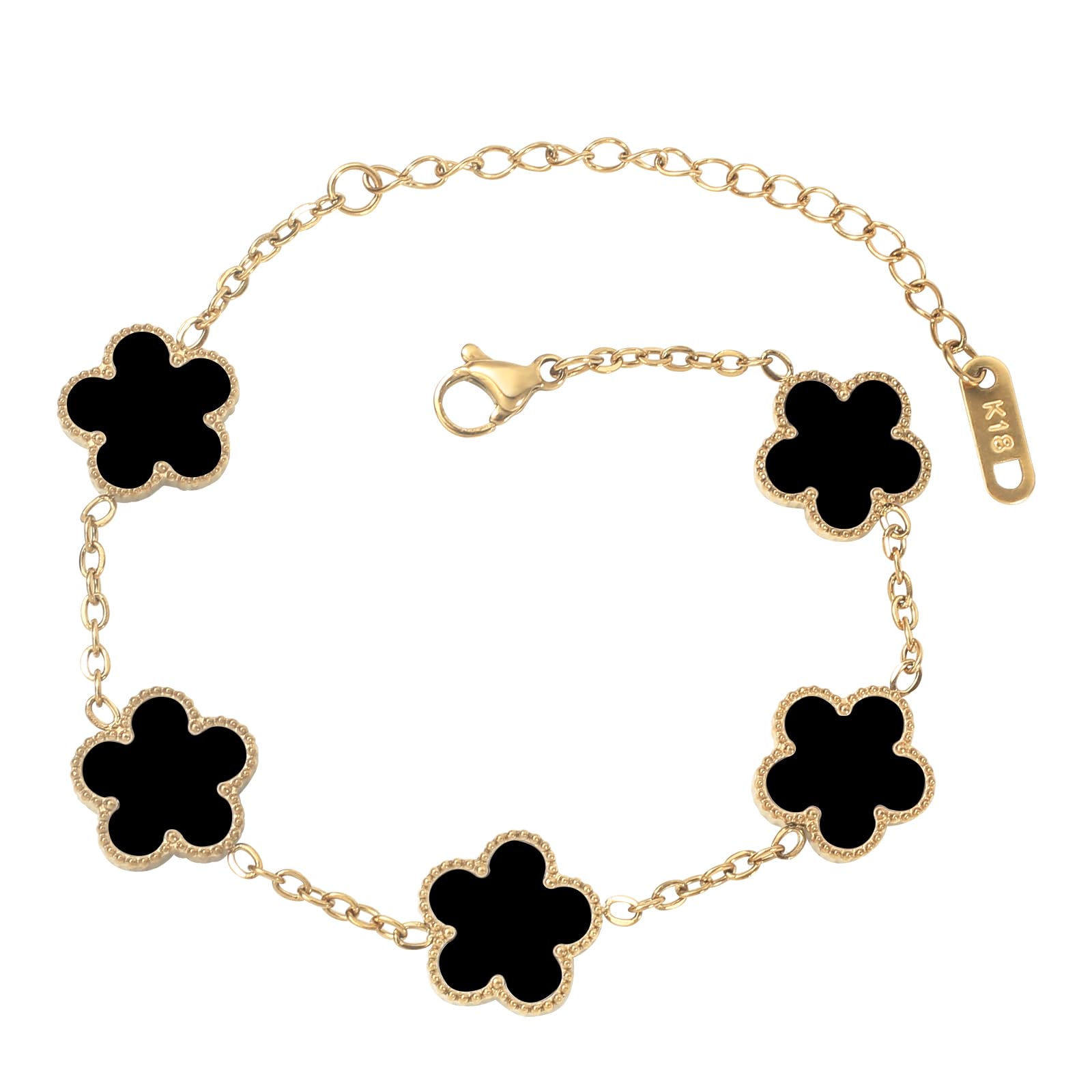 KINFERTE 18K Gold Plated Double Sided Clover Bracelet for Women - Lucky Flower Link Bracelets Trendy Jewelry Gifts for Women,Wife, Girlfriend, Mom,