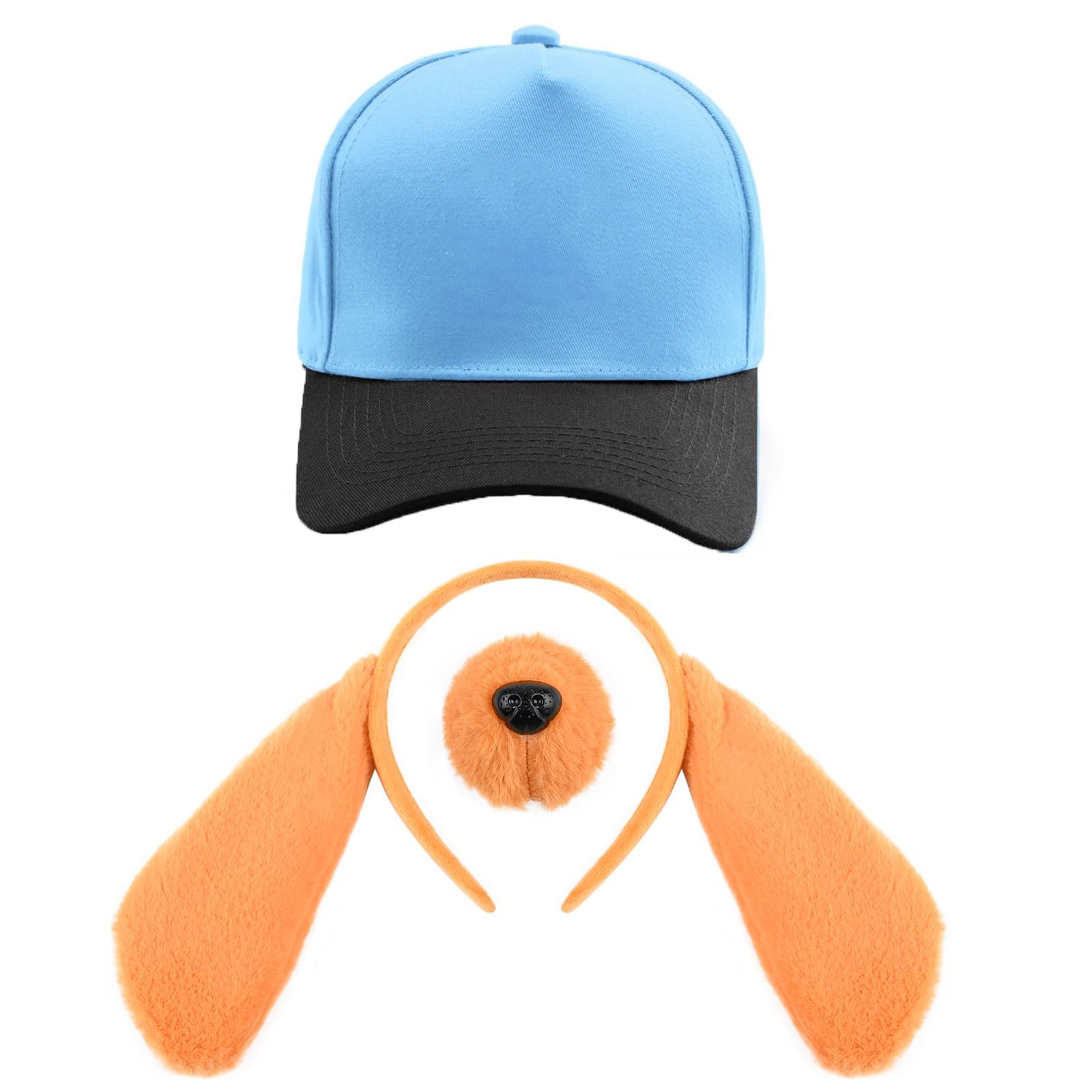 Teemico 3 Pcs Blue Dog Costume Set Including Blue Base Cap with Sticker Brown Dog Nose Bow Tie for World Book Day Dress Makeup (Sky Blue)