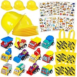 Casco Obra Juguete Tacobear 48 Piezas Regalos Cumpleaños Construcción Sombreros de Fiesta Casco de Obra Coches de Juguetes Tatuajes Bolsas de Regalo Relleno Piñata Cumpleaños Infantil Artículos de Fiesta para Niños