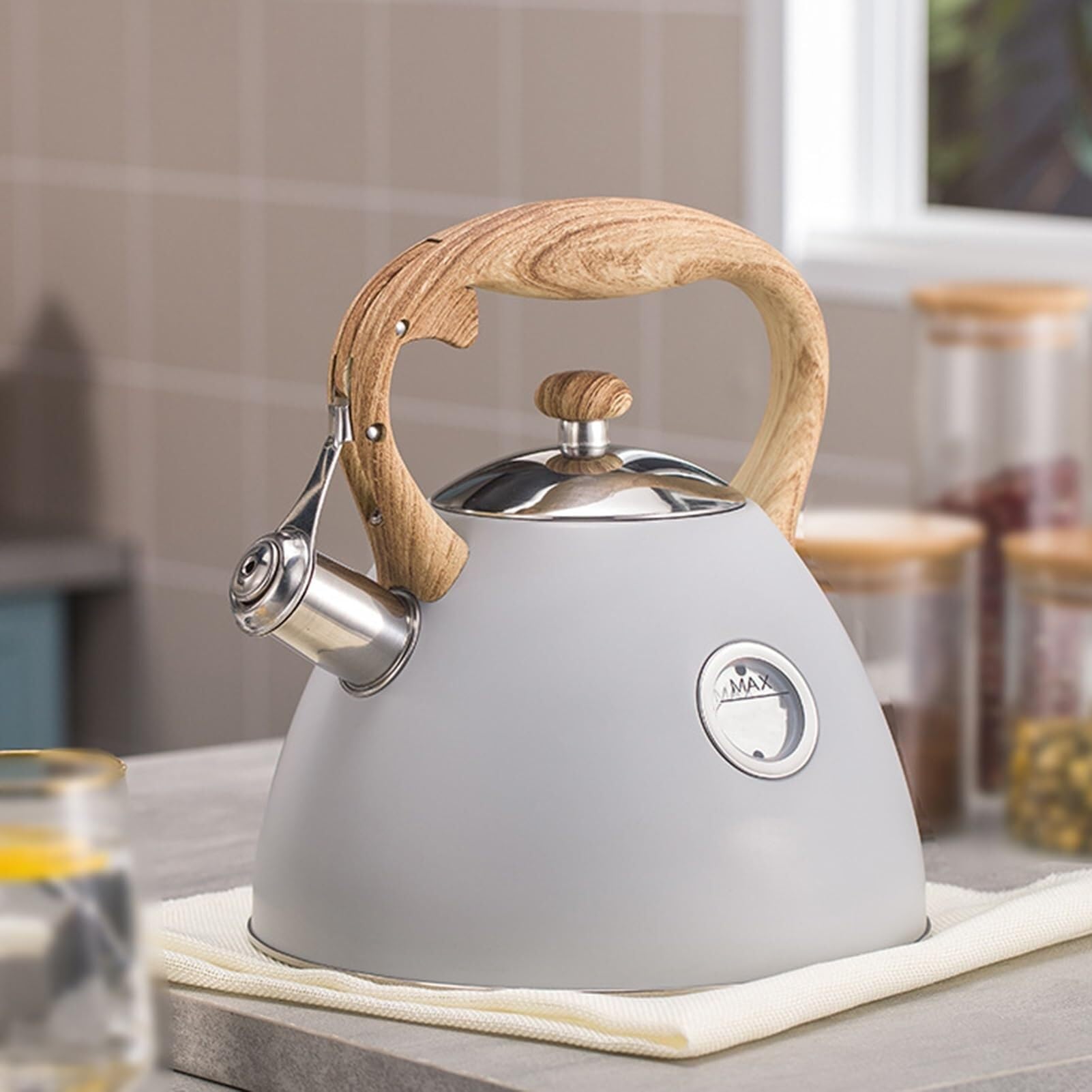 Camping Teapot, Tea Kettle Stovetop, Stainless Steel Tea Pot for Stove Top Whistling 3.2 Quart for Heating Water, Fast Boiling Water