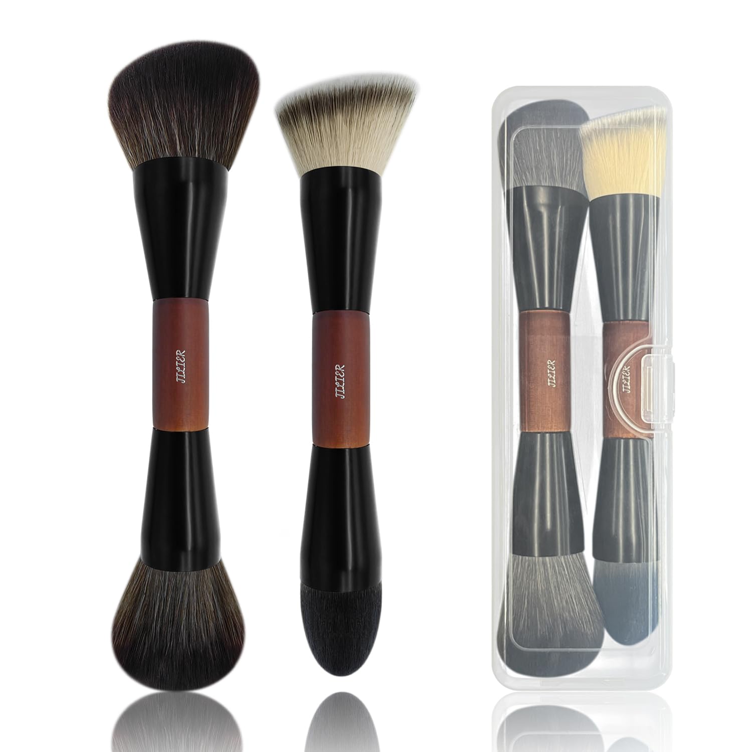 Double Ended Foundation Brush & Blending Brush for Makeup, Soft, Dense Bristles for Sensitive Skin, Duo Blush Brush for Liquid, Powder, Cream,