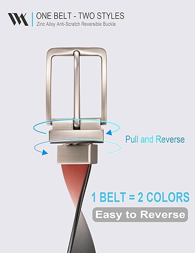 Miniatura 2 de WOLFANT Cinturón de cuero reversible dos en uno, cinturón casual 100% italiano de grano completo de cuero sólido