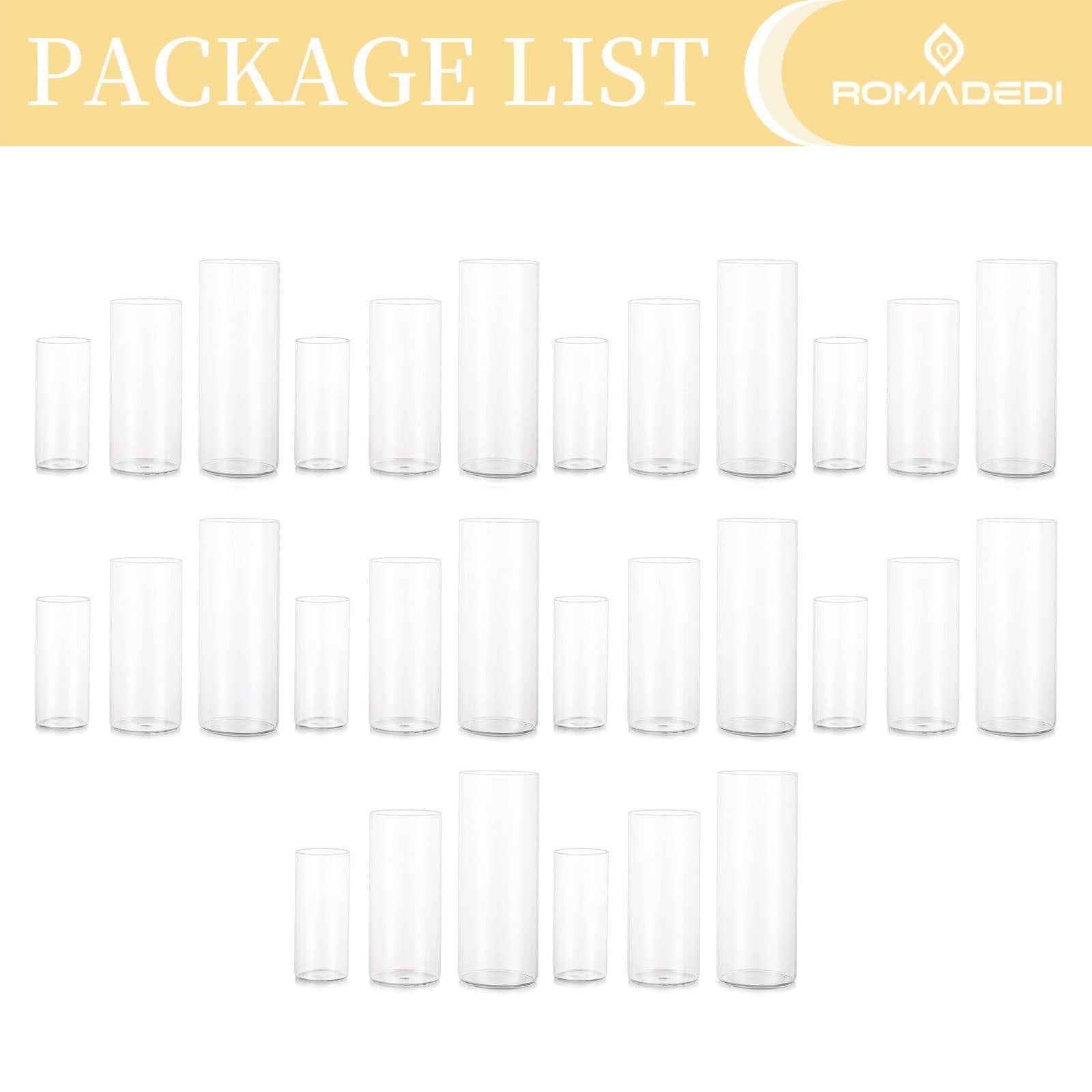 Romadedi Porta Candele Vetro Centrotavola - Set di 3 Portacandele da Tavolo Moderno per Candele Colonna Galleggiante Lumini Vaso Decorativi per Natalizie Matrimonio Feste Decorazioni Casa, 15/20/25 cm
