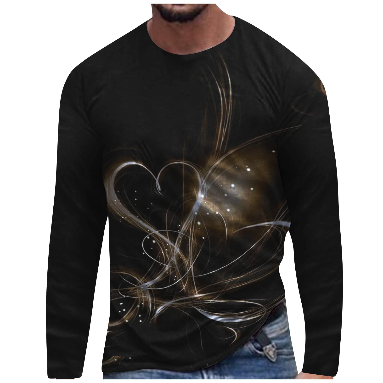 Casual Printed Long Sleeve Pullover for Mens Fashion Round Neck Shirts Tops Blouse Retro Streetwear Sweatshirt Tees