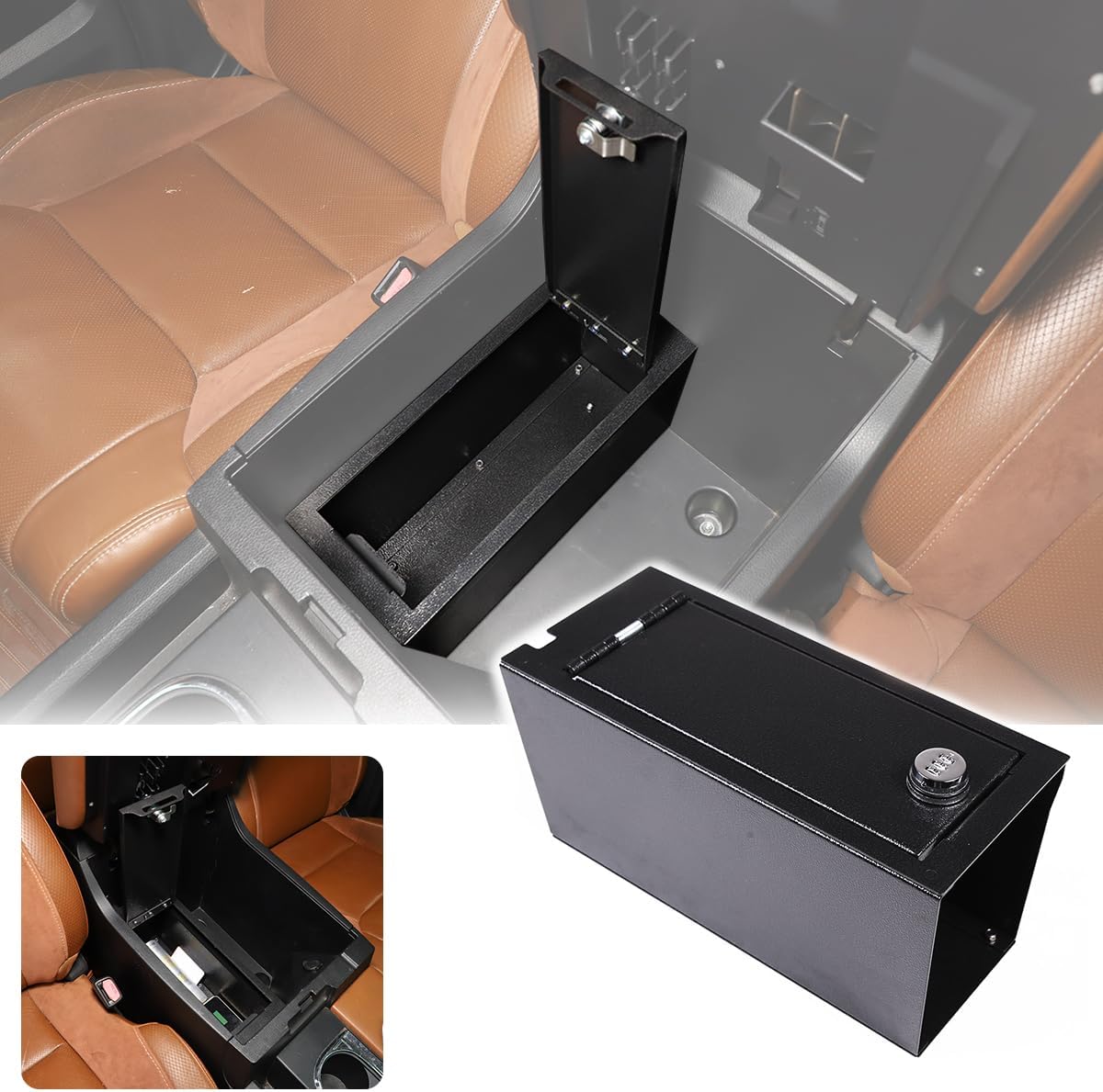 Car Center Console Safe Lockbox Insert Lock Vault Box Extra Storage Compatible with Toyota Tundra 2014-2021 Pickup Trucks Car Safety Security Anti-Theft Locking Device (Style B)