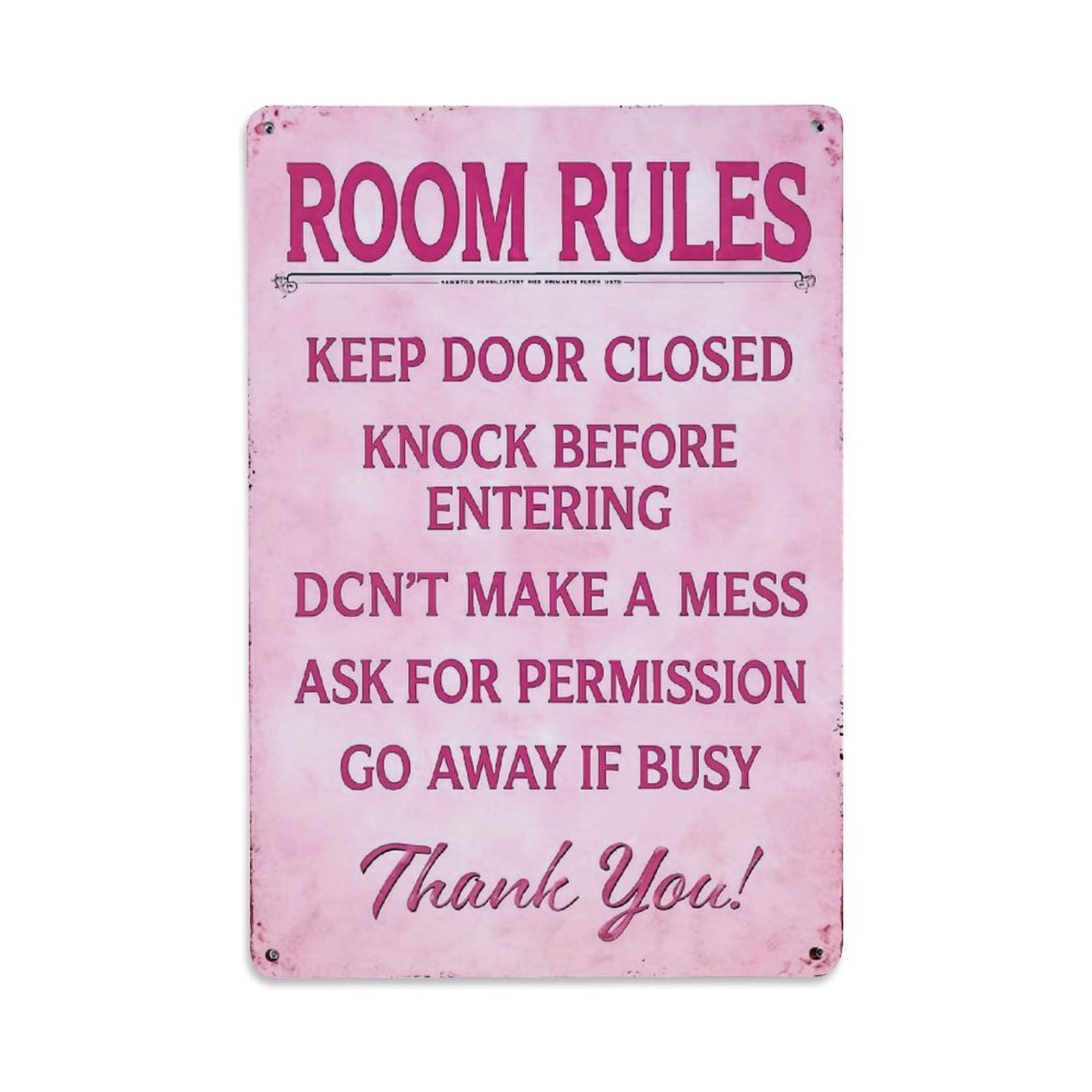 Jdfenggu Vintage Room Rules Sign Pink Text Retro Metal Tin Sign, Decor Art Poster For Bar, Home, Man Cave, Kitchen, Laundry Room Gift 8X12inch