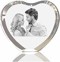 Vista 1 de personalizado personalizado grabado láser 3D, marco de fotos personalizado en forma de corazón con cristal grabado láser, boda, inauguración
