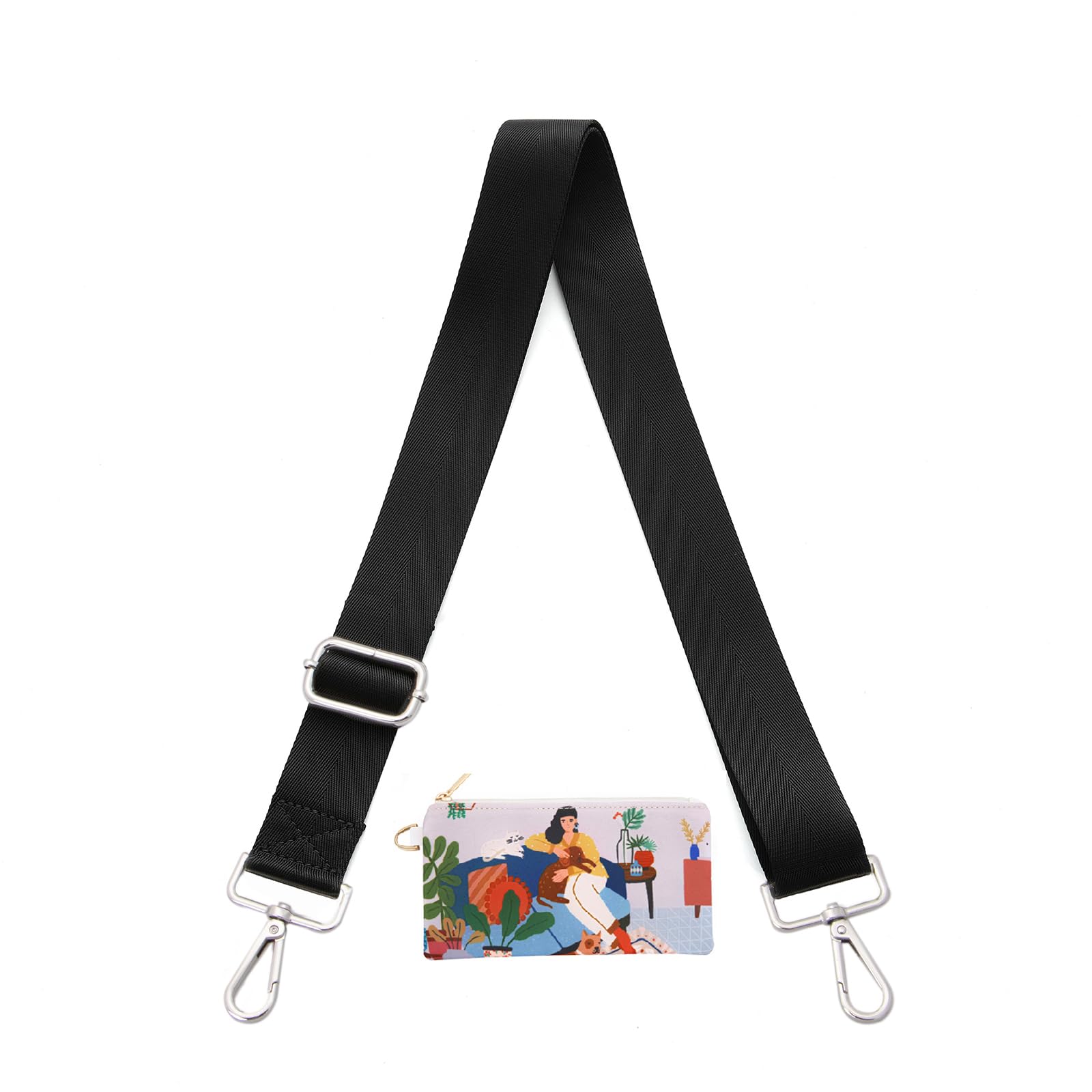 Senral Black Bag Straps for Handbags Crossbody Bags Strap with Silver Clip Handbag Strap Replacement with Coin Purse for Canvas Bag Luggage Laptop and Duffle