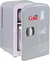 Coca Cola Diet Coke Mini Geladeira para Quartos 4L Pequena 6 Latas Tampo de Mesa Silencioso Mini Geladeira para Cuidados com a Pele Escritório Alimentos Bebidas Crianças Casa Carro e Viagens 12V