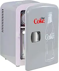 Coca Cola Diet Coke Mini Geladeira para Quartos 4L Pequena 6 Latas Tampo de Mesa Silencioso Mini Geladeira para Cuidados com a Pele Escritório Alimentos Bebidas Crianças Casa Carro e Viagens 12V