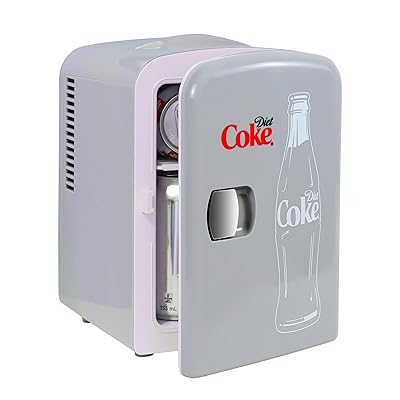 Diet Coke Mini Fridge - Refrigerator for Bedroom Office, Portable Table Top Beverage Cooler, 12V 110V Refrigerador For Drinks, Soda, Wine, Use In Car, Dorm, Outdoor, Patio, 6 Can
