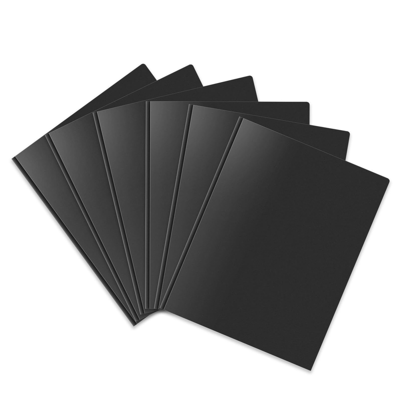 OTCRAFT 6 Pack A4 Pocket Plastic Folder 2 Pockets and 3 Prongs 2 Card Slots, Durable, Tear-Resistant Heavy Duty Pocket Folders with Prongs, Colored Prong Folders for Schoolwork & Officer(Black)