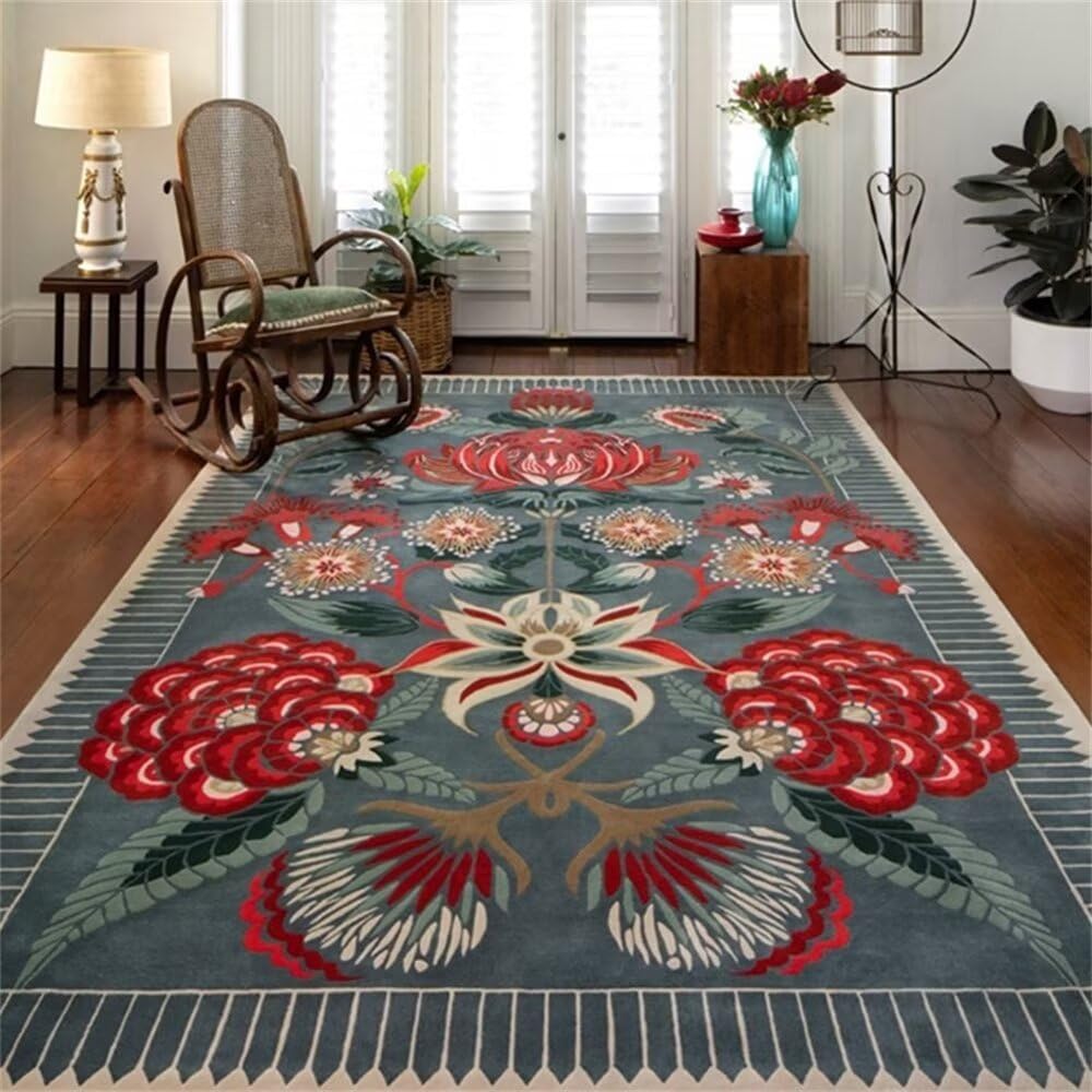 Tapis chambre garçon adolescent facile à laver rouge1 floral