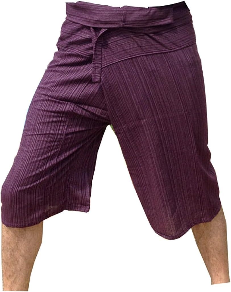 Thai Fisherman Pants Yoga Trousers Free Size 3/4 Cotton Stripe-Purple